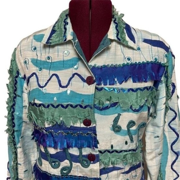Vintage Daniel K.‎ New York USA Abstract Art to Wear Embroidered Jacket Medium - Picture 4 of 10